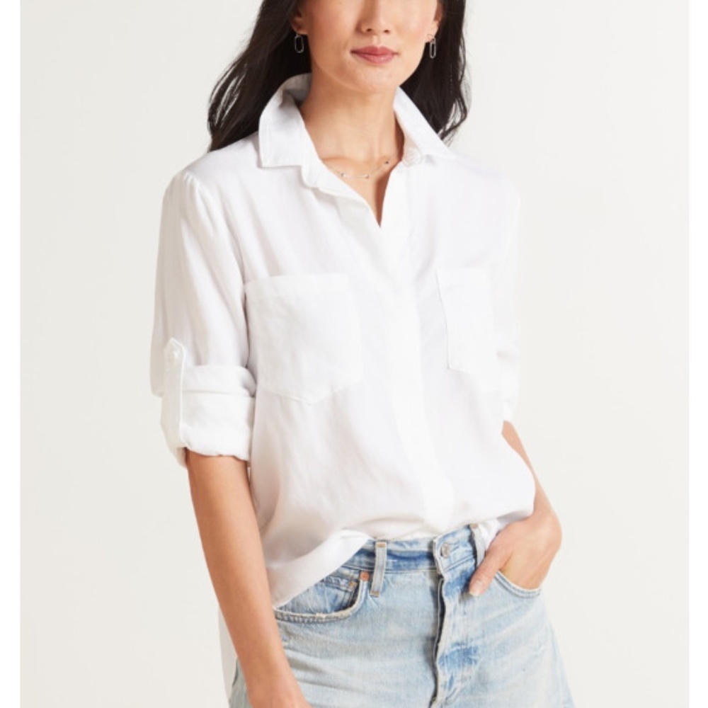 Cloth And Stone Anthropologie White Split Tab Sleeve Back Button Up Shirt XS